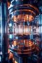Intricate quantum processor unit inside a high-tech research facility. Advanced technology and quantum computing concept Royalty Free Stock Photo