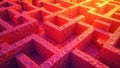 Intricate red labyrinth a complex path to discovery in a textured maze. Generative AI Royalty Free Stock Photo