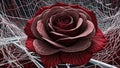 Intricate red rose with geometric wireframe design on dark background Royalty Free Stock Photo