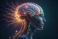 An intricate robot brain, alive with the dance of electric currents, processing a myriad of sensor perceptions and evolving action