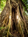 Intricate Roots of an Ancient Banyan Tree in the Jungle Royalty Free Stock Photo