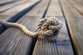 Intricate Sailing Knot On A Weathered Rope Against A Wooden Deck Background