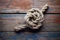 Intricate Sailing Knot On A Weathered Rope Against A Wooden Deck Background