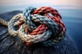 intricate sailing knot on a weathered rope