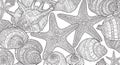 Intricate Seashells and Starfish: A Detailed Zentangle Ocean Scene Royalty Free Stock Photo