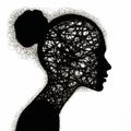 Intricate Silhouette Art: Metaphoric Threaded Profile On White Background Royalty Free Stock Photo