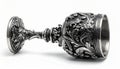 Intricate Silver Chalice with Elaborate Carvings on White Background with Shadow Royalty Free Stock Photo