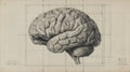 Detailed Brain Sketch Featuring Golden Ratio Overlay Grid With a Blank Top Margin Highlighting Anatomical Features Royalty Free Stock Photo