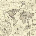 Intricate sketch featuring a world map surrounded by complex mathematical