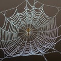 An intricate spider web covered in Royalty Free Stock Photo