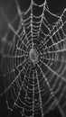 Intricate spider web with dew drops in black and white Royalty Free Stock Photo