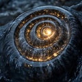 Intricate Spiral Shell with Illuminating Core. Royalty Free Stock Photo