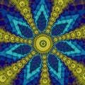 Fabulous blue fractal star with green ray burst Royalty Free Stock Photo