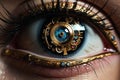 Intricate Steampunk eye face banner. Generate Ai