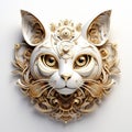 Intricate Steampunk-inspired 3d Cat Symbol: Gold And White Design