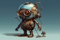 Intricate Steampunk small cute robot. Generate Ai