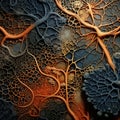 Intricate Storytelling: Dark Bronze And Orange Veins And Roots