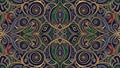 Intricate Symmetrical Golden and Green Celtic Knotwork Pattern on Dark Blue Background image Royalty Free Stock Photo