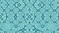 Intricate teal geometric pattern featuring symmetrical floral elements. The design