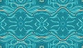 An intricate teal pattern features symmetrical, mirrored designs creating a