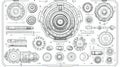 Intricate Technical Blueprint of Mechanical Components and Gears for Engineering and Design Projects Royalty Free Stock Photo