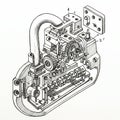 Intricate technical drawing of a mechanical device, showcasing an assembly with Royalty Free Stock Photo