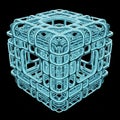 Intricate Blue Geometric Cube Structure on Black Background abstract Royalty Free Stock Photo
