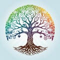 Intricate tree design with intertwined branches forming a rainbow-hued circle. The branches feature Royalty Free Stock Photo