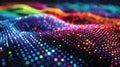 An intricate view of a quantum dot display revealing multiple layers of tiny precisely arranged dots. Each layer emits a