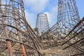 Intricate View of Rusted Steel Rebar Structures at a Coastal Wave Breaker Construction Site in Glagah Yogyakarta