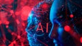 Intricate Visualization of Artificial Intelligence Concepts With Human Silhouette and Digital Networks Royalty Free Stock Photo