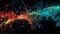 An intricate visualization of data exchange through colorful abstract art in a connected world