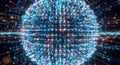 Abstract digital brain formation composed of glowing blue and orange lights with data streams and network connections Royalty Free Stock Photo