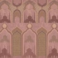 Intricate wallpaper pattern featuring repeated silhouettes of mosques with domes Royalty Free Stock Photo