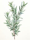 Intricate Watercolor Rosemary Sprig Leaves on Bold Stem AI Generated