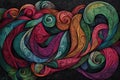 Intricate wave patterns in jewel tones of emerald, sapphire, and ruby, forming an abstract and Ai ganerated