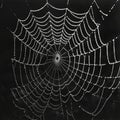 The intricate web woven by a spider catching drops of morning dew in its delicate threads. Black and white art. Royalty Free Stock Photo