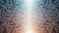 Intricate White Mandala Pattern with Soft Blue and Orange Gradient Background and Light Rays Royalty Free Stock Photo