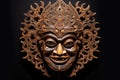 intricate wood carving of a balinese mask