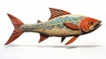 Intricate Woodcut Design 3d Rendered Fish Sculpture In Color