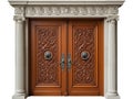 Intricate wooden double doors with classic design elements Royalty Free Stock Photo
