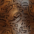 Intricate wooden maze with mesoamerican influences and hidden details (tiled)