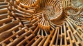 Intricate Wooden Spirals and Geometric Patterns in Handcrafted Artwork Biophilic Design