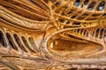 intricate woodwork on a partially completed yacht hull