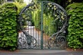 intricate wrought iron gate with ivy entwining the design Royalty Free Stock Photo
