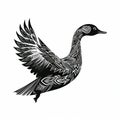 Intricate Yupik Art: Gray Duck With Flapping Wings Royalty Free Stock Photo
