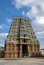 Intricately carved, colorful Gopuram of ancient Algar Koil Vishnu Kallazhagar temple, Madurai