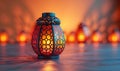 An intricately carved lantern with a warm glow Royalty Free Stock Photo