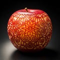 Intricately Carved Red Apple with Mandala Pattern Royalty Free Stock Photo