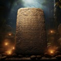 Intricately Carved Stone Tablet with Ancient Inscriptions